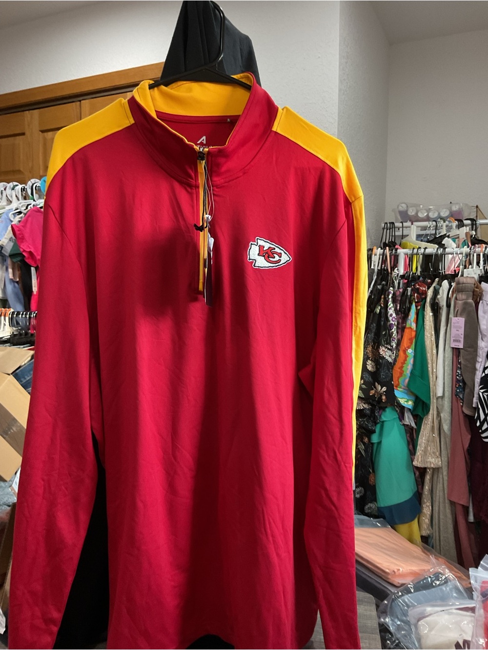SA146 - 🏈 NWT Kansas City Chiefs Antigua 1/4 Zip Pullover Red/Gold Men’s XL